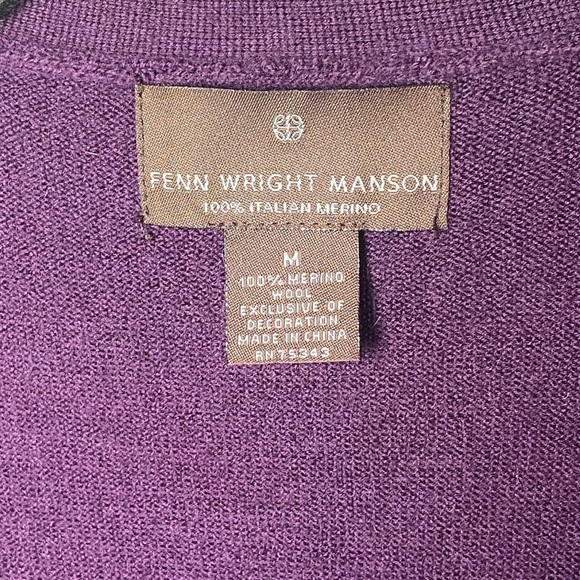 Fenn Wright Manson 100% Merino Wool Cardigan Ruffles Belt Eggplant Purple - Picture 3 of 7